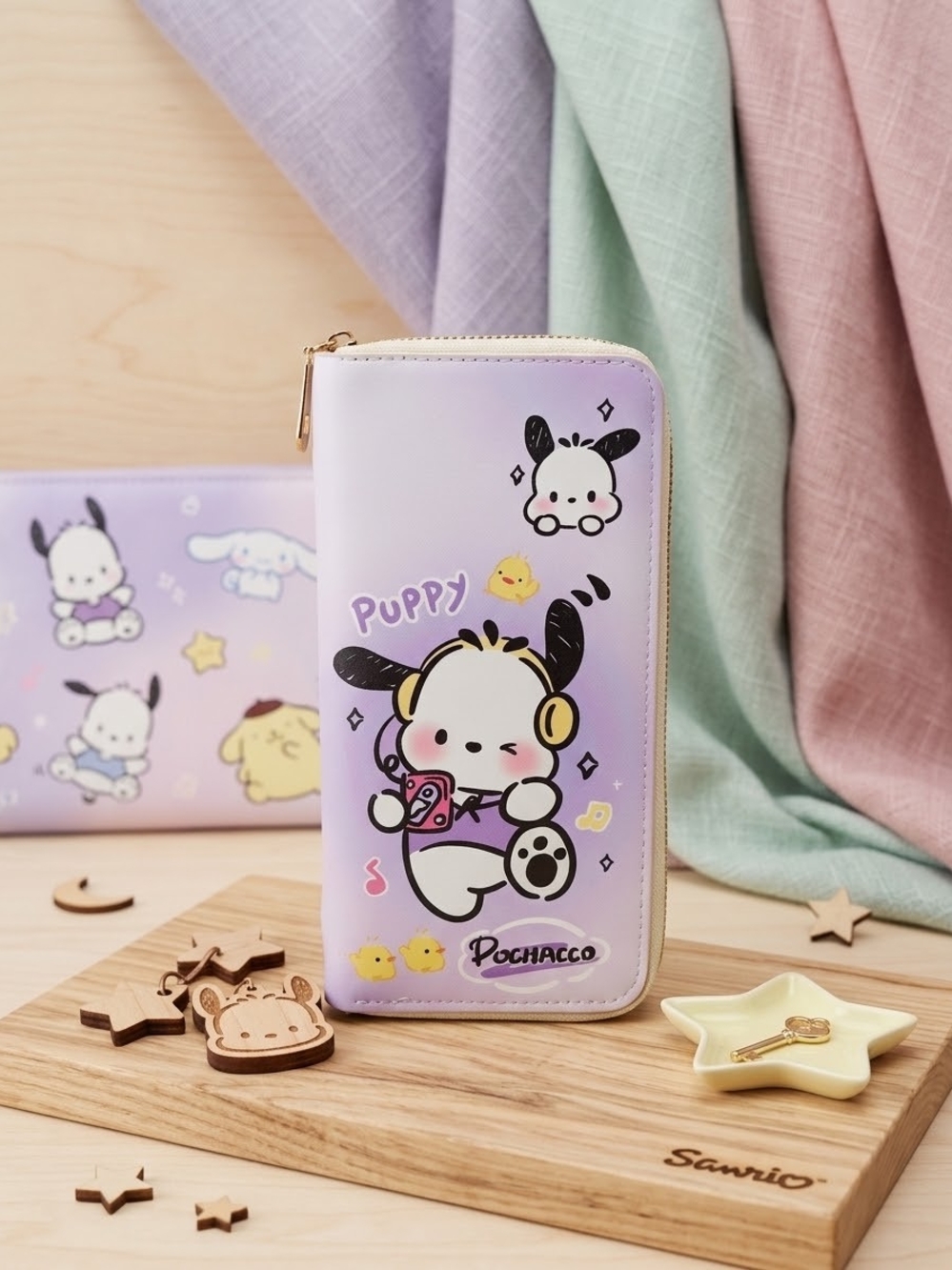 Sanrio Pochacco Gold Tone Zip Around Wallet